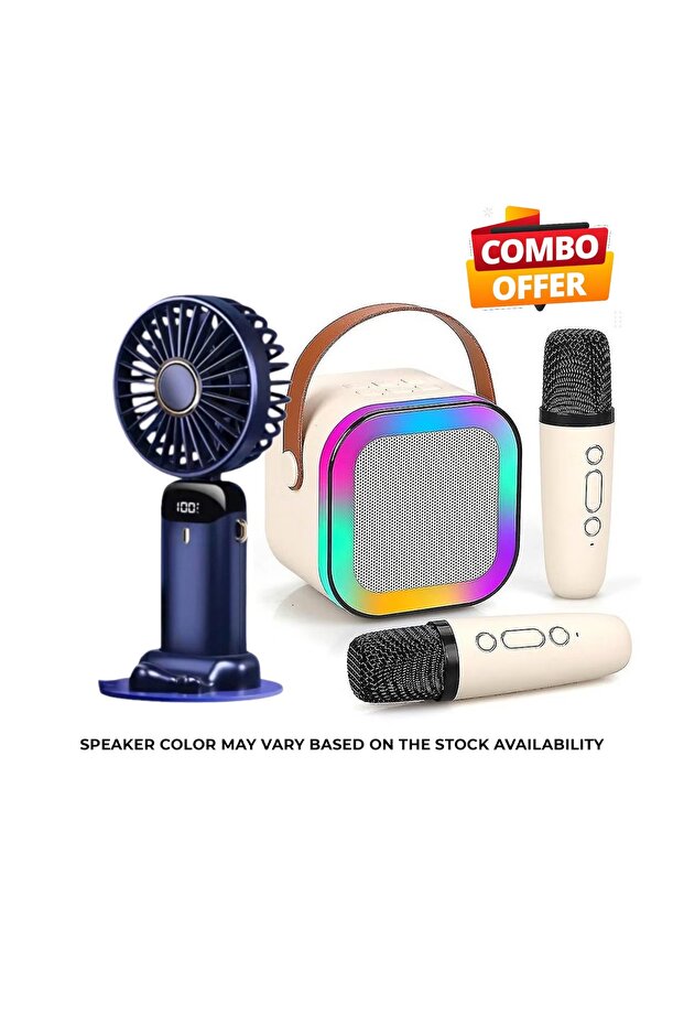 2 PC COMBO- 1 PC Wireless Bluetooth Speakers with Microphone & 1 PC LED Display Portable Cooling Fan