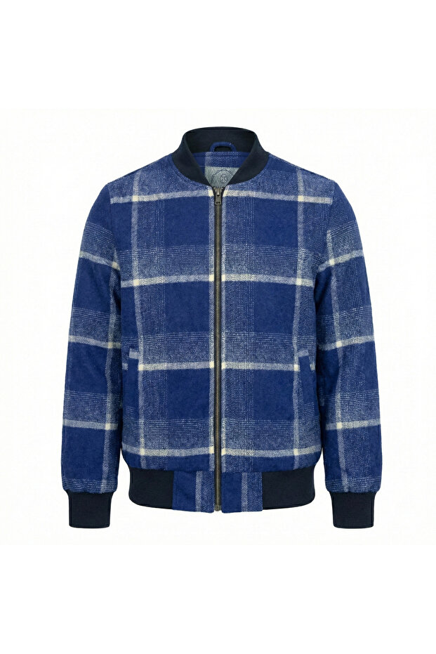 Ekose Desenli Kaşe Kolej Mont Mavi - 2