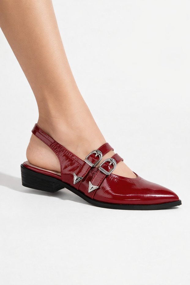 Women's Casual Shoes Double Strap Genuine Red Patent Leather