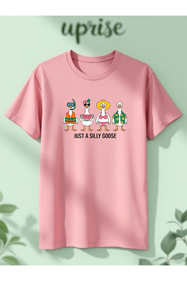 تي شيرت قطني كبير الحجم مطبوع عليه Just A Silly Goose
