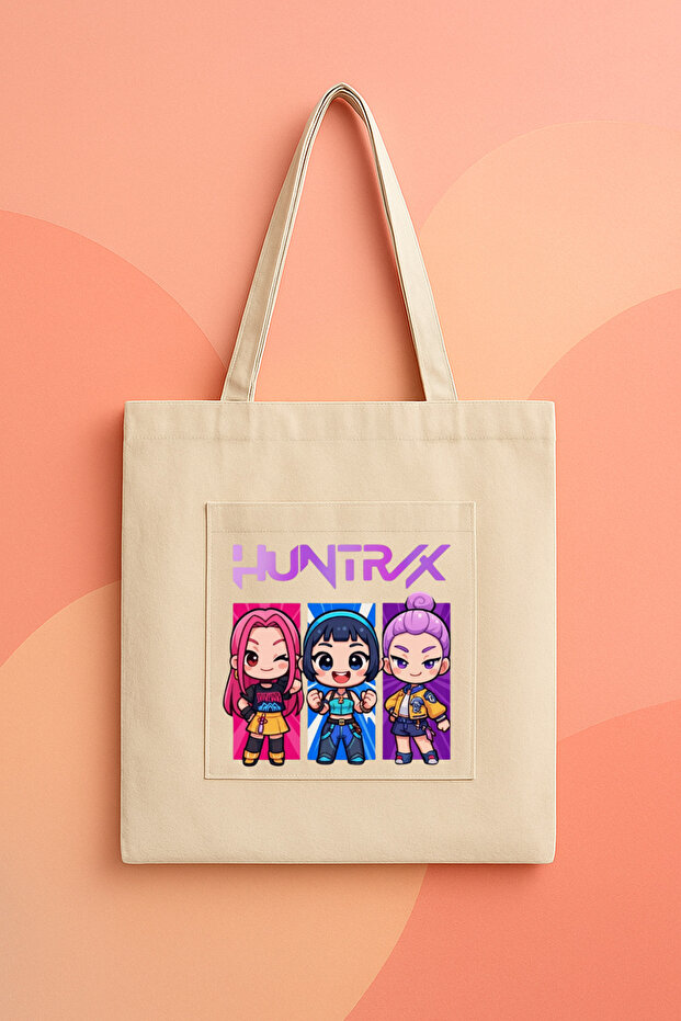 Huntrix Kpop Demon Hunter Zoey Rumi Mi̇ra Designed Premium Printed Canvas Bag