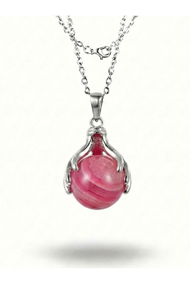 Dragon Claw Design Sphere Natural Stone Necklace - Stylish Steel Chain Gift
