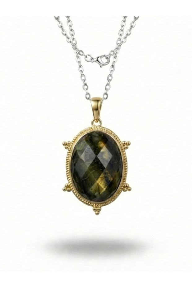 Women's Medallion Model Natural Stone Steel Necklace
