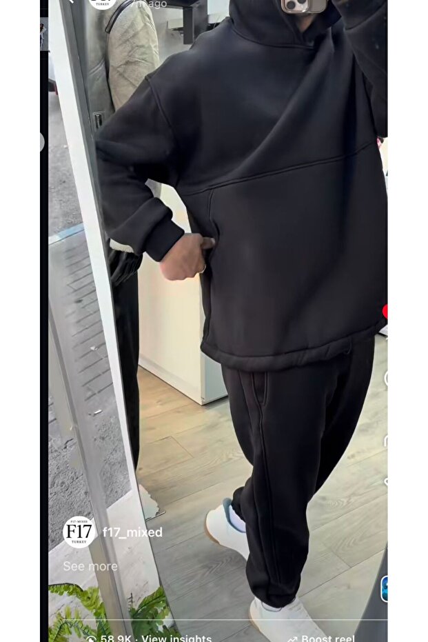 Unisex Oversize Basic Eşofman Takımı Kapüşonlu Premium - 4