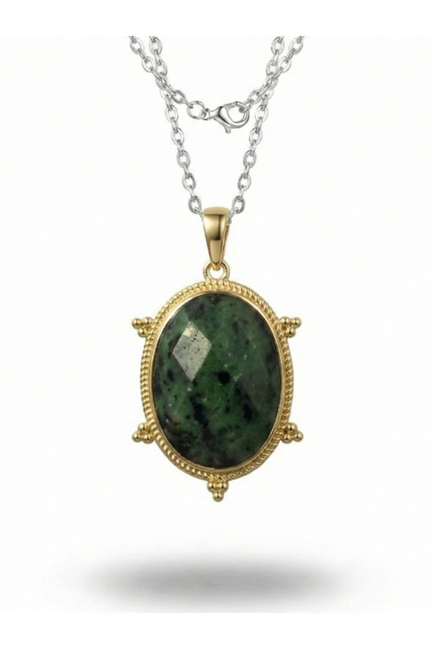Women's Medallion Model Natural Stone Steel Necklace