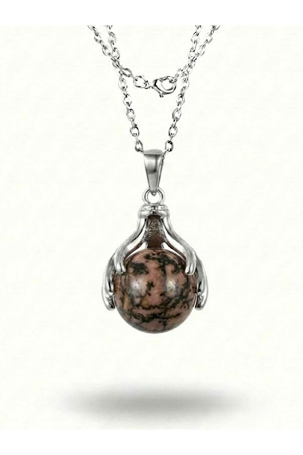 Dragon Claw Design Sphere Natural Stone Necklace - Stylish Steel Chain Gift