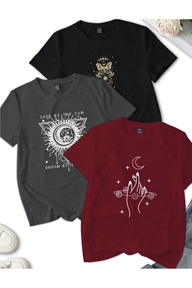 Unisex Men/Women the Sun 3-Pack Custom Printed Oversize Cotton T-Shirt