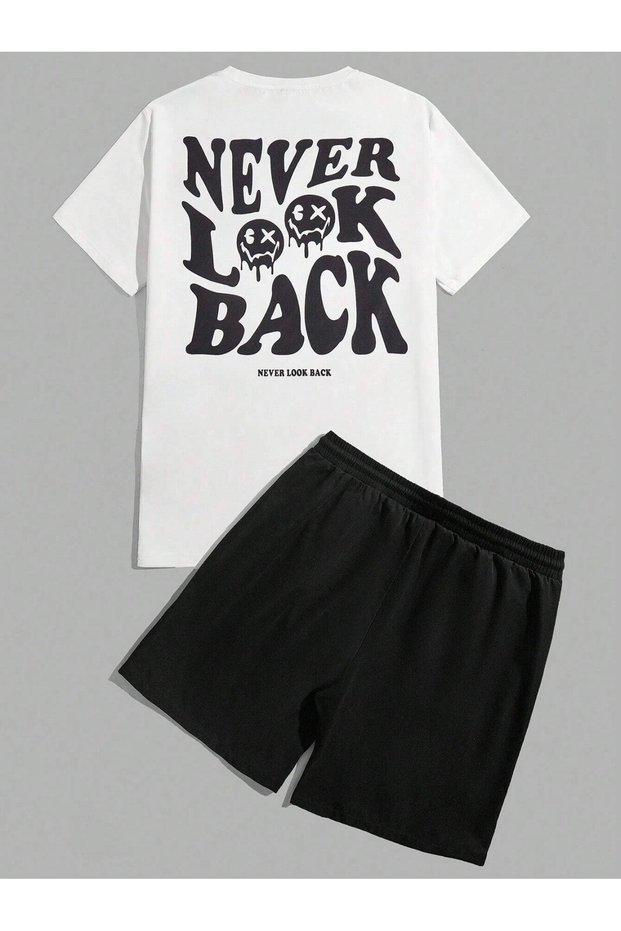 Men's T-Shirt Shorts - T-Shirt with Shorts Bottom Top Set Elemek Printed Crew Neck
