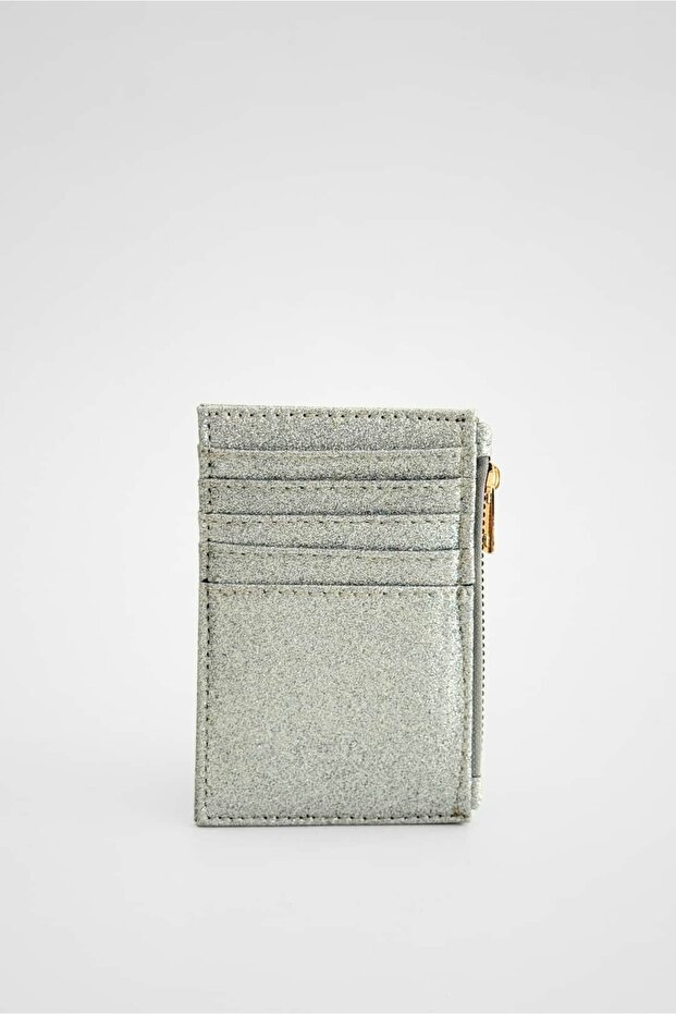 Faux Leather Wallet with Silvery Silver Nomu Card Holder Detail