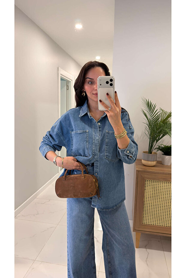 ZR Soway Mavi Oversize Denim Gömlek - 2