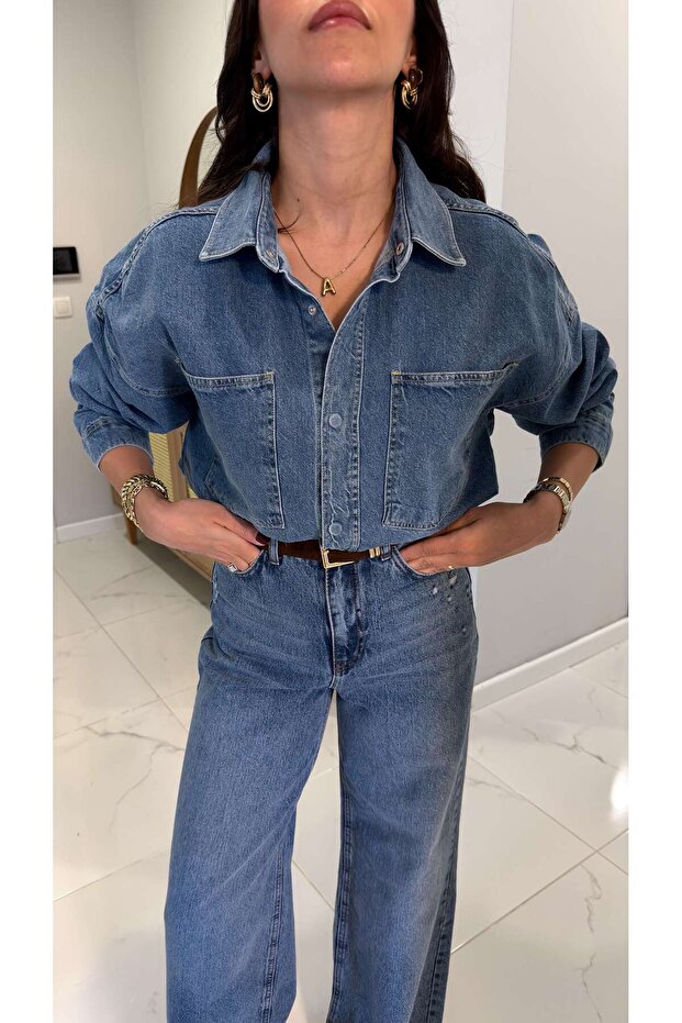 ZR Soway Mavi Oversize Denim Gömlek - 1