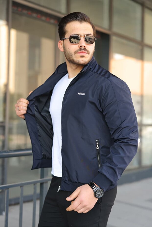Men's Navy Blue Water Repellent Seasonal Coat & Jacket