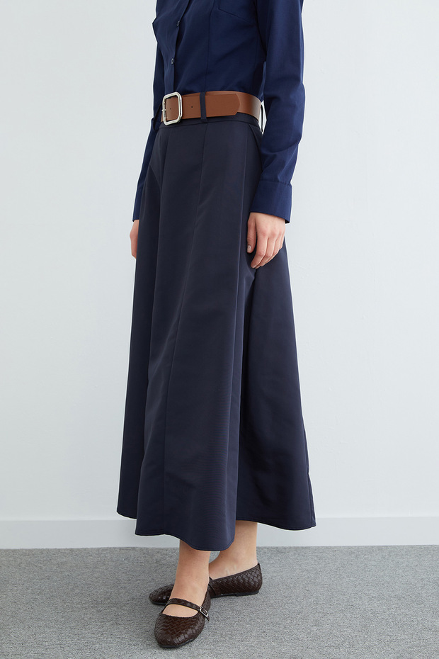 Fusta lungă plisată cu curea - 7