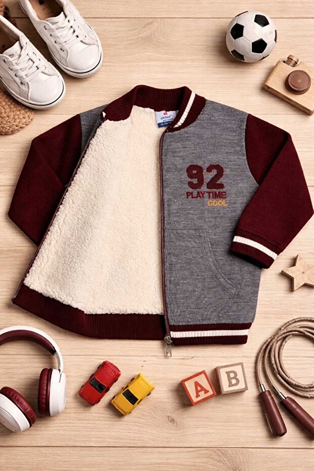 Steel Knitted Plush Lined Children's Cardigan