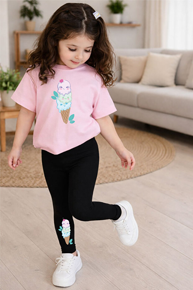 ICE CREAM PRINTED TOP, T-SHIRT, AND LEGGINGS SET