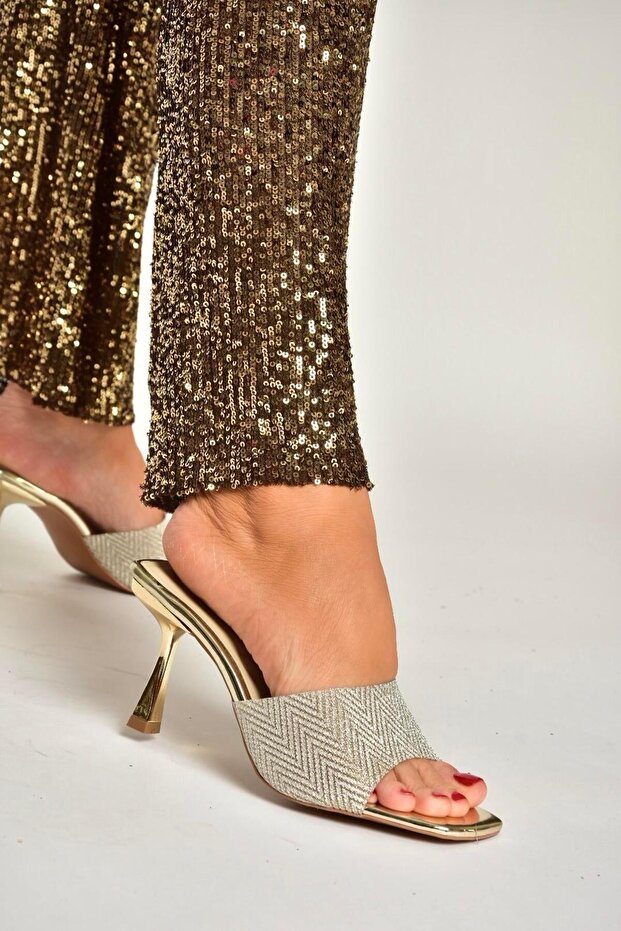 Y820179134 Gold Mirror Thin Heeled Women's Shoes