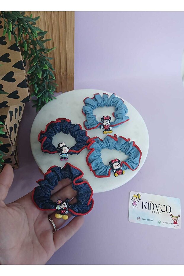 Denim Fabric Rubber Buckle with Mickey - Minnie Mouse Figures (1 Piece)