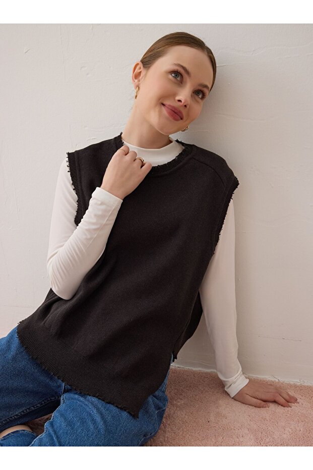 Pulover tricotat Basic - Maro - - 1
