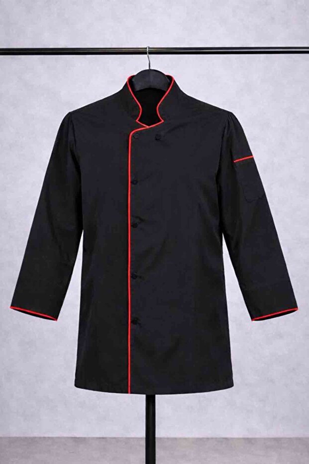 Black Chef Jacket Red Piped - 1