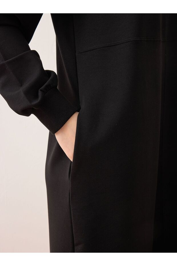 Cep Detaylı Basic Tesettür Elbise - Siyah - - 5