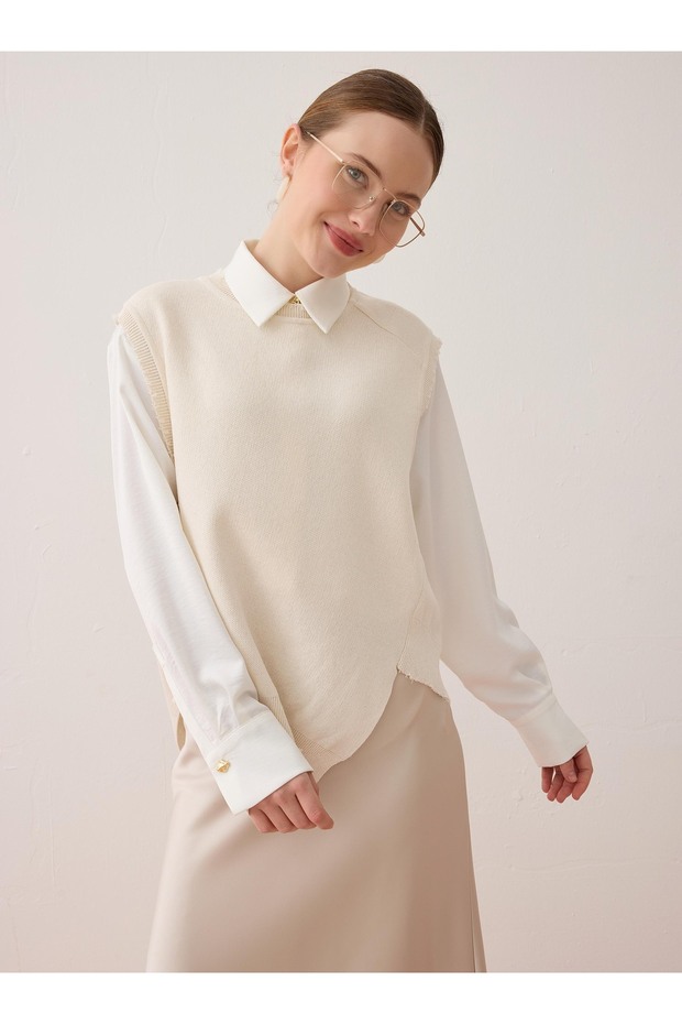 Triko Basic Süveter - Beyaz - - 4