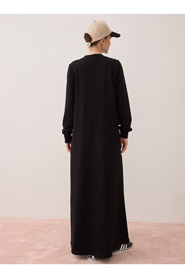 Cep Detaylı Basic Tesettür Elbise - Siyah - - 6