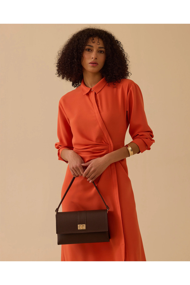 Gömlek Yaka Drapeli Elbise - 4