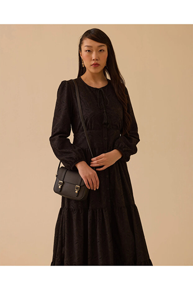 Sıfır Yaka Brode Elbise - 2