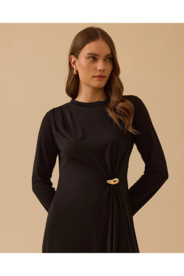 cu accesoriu metalic Rochie cu mânecă lungă - 4