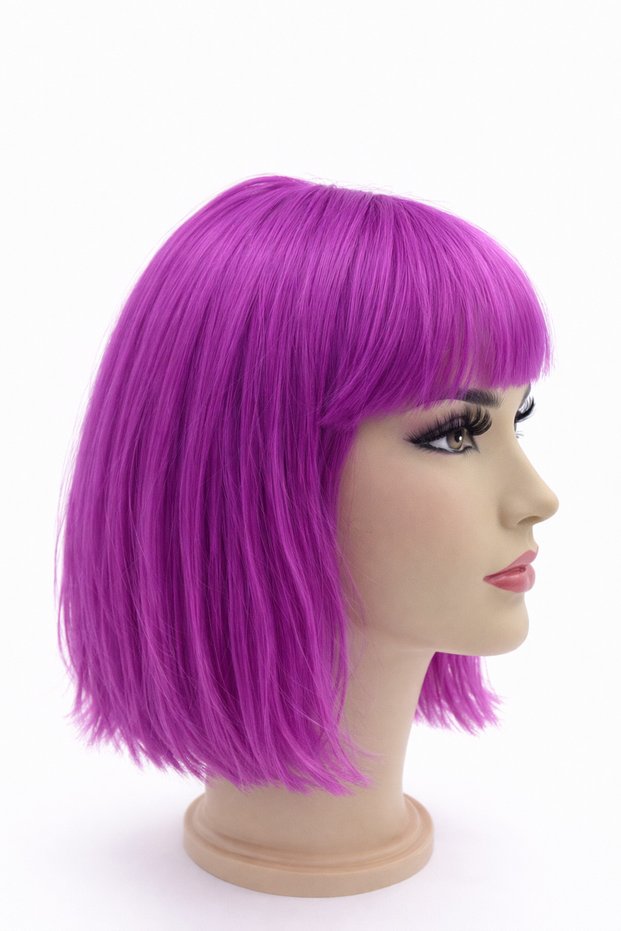 Purple Short Bob Wig with Bangs Synthetic Women's Wig Party Cosplay Daily Use Natural Looking 31 cm