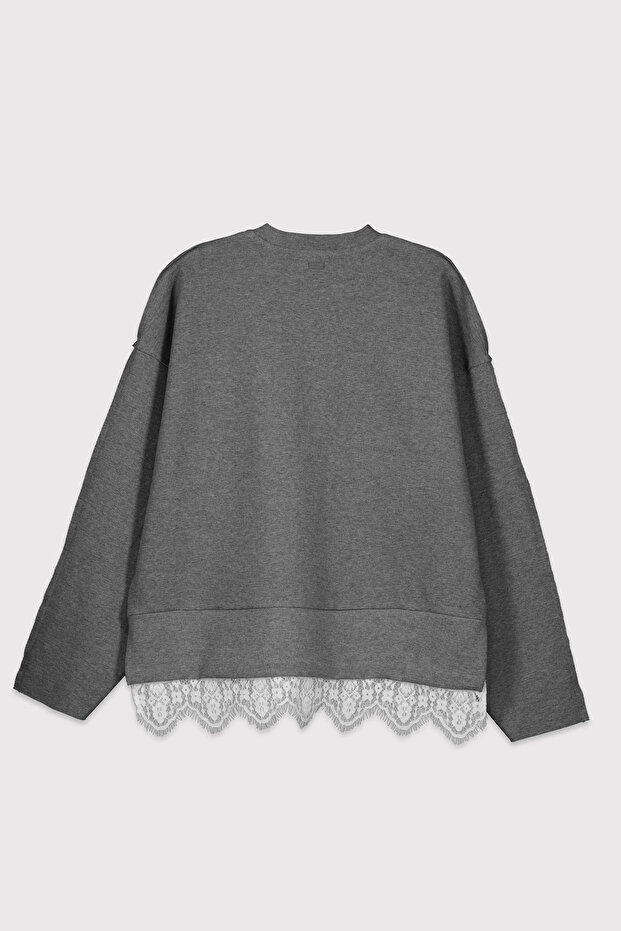 Eteği Dantelli İnterlok Sweatshirt - 6