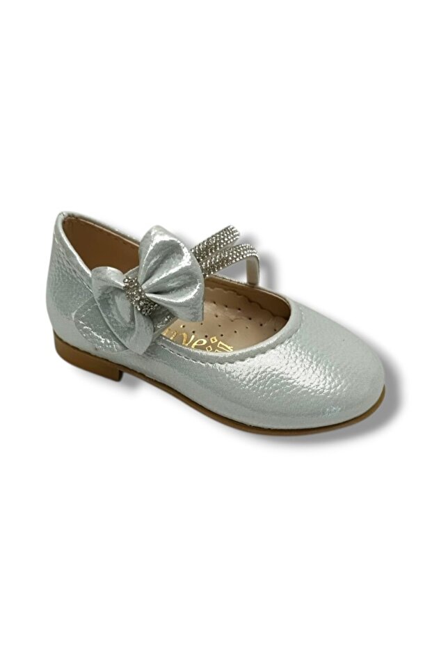 7050-26 Printed Leather Stoned Double-Strapped Girls' Ballerinas 21-25