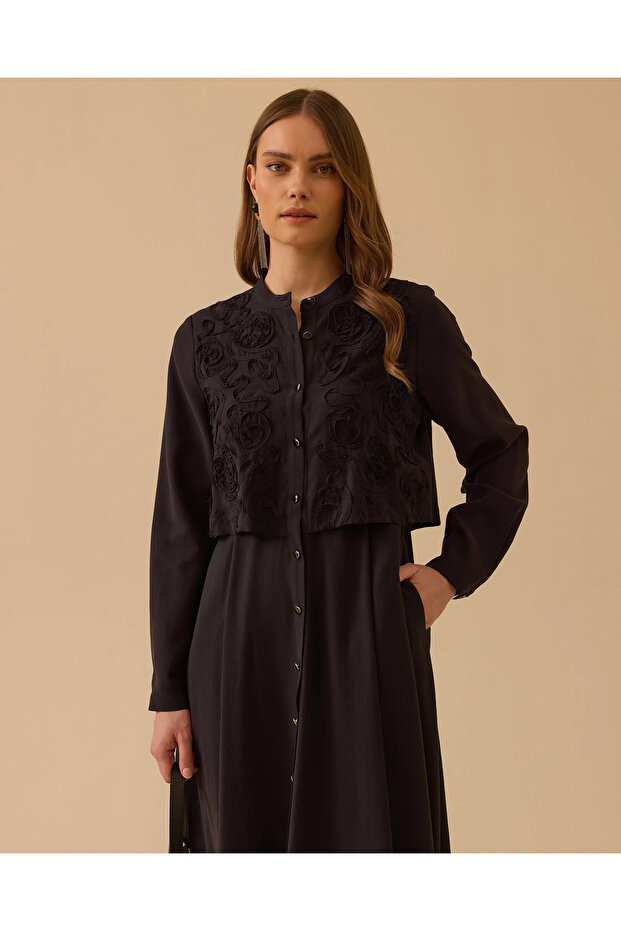 Katmanlı Nakış Detaylı Elbise - 2