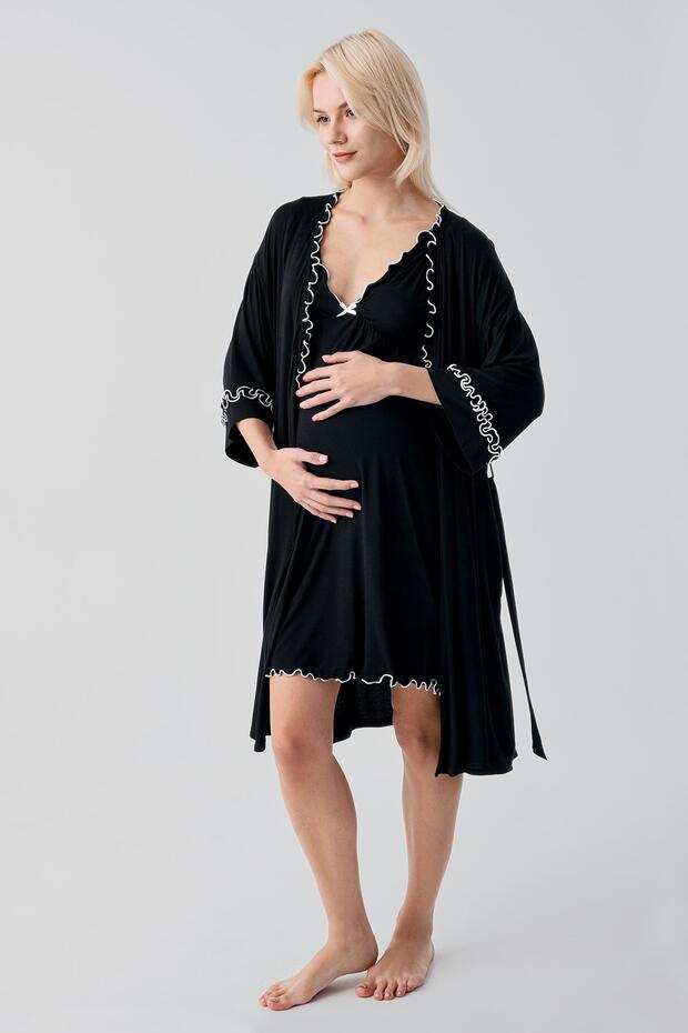 Strappy Short Flexible Viscose Maternity Dressing Gown Nightgown Set