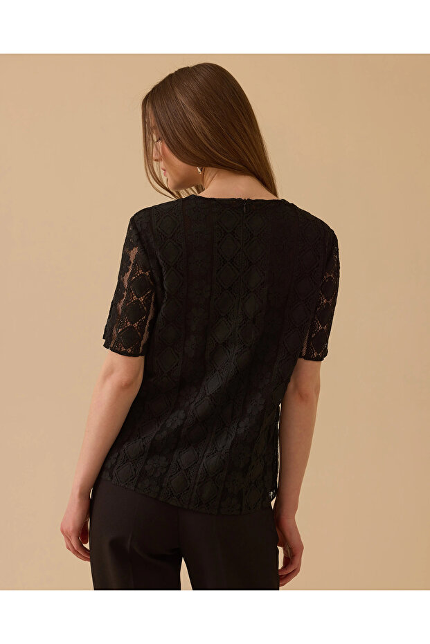 Çiçek Desenli Dantel Bluz - 3