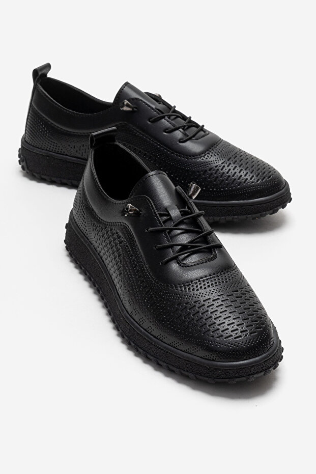 Rubber-Soled Women's Casual Shoes; Black Leather