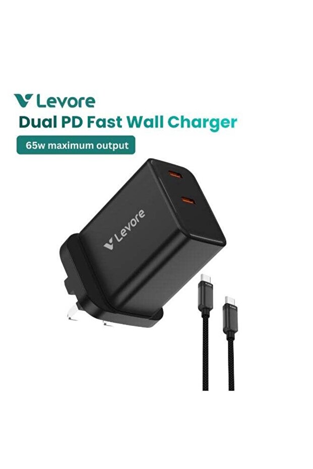 65W Dual PD GaN Wall Charger with USB-C to USB-C Cable