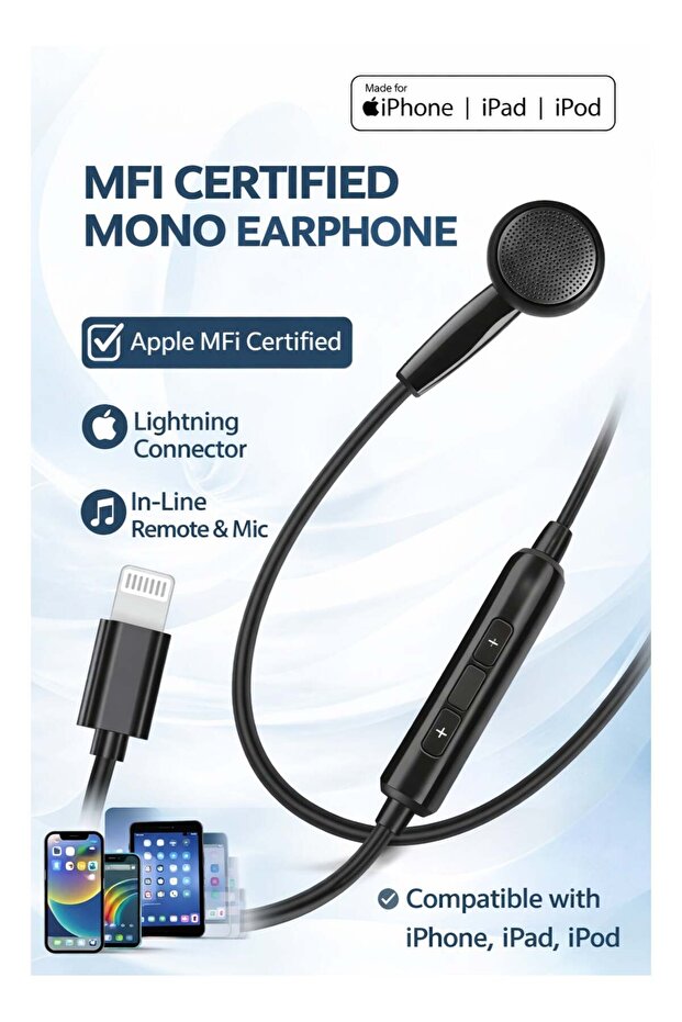 Wired Earphone Mono with Lightning Connector