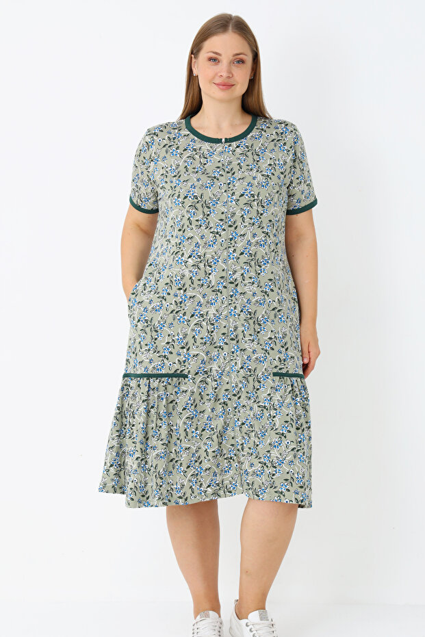 Women's Plus Size Cotton Full Zipper Pocket Ribbed Short Sleeve Dress