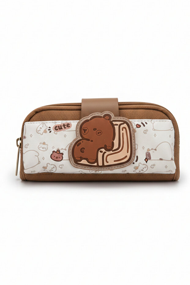 Capybara Patterned Multi-Compartment Pen Holder - Pencil Case 7759