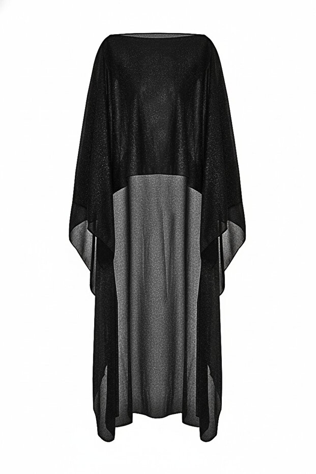 Simli Krep Siyah Kaftan - 1
