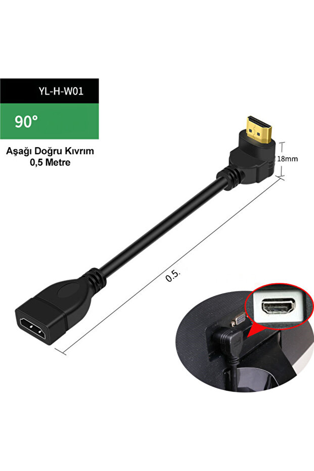 HDMI Male to Female Adapter Cable 90 Degree L-Shaped Elbow HDMI Extension Cable 4K Hd