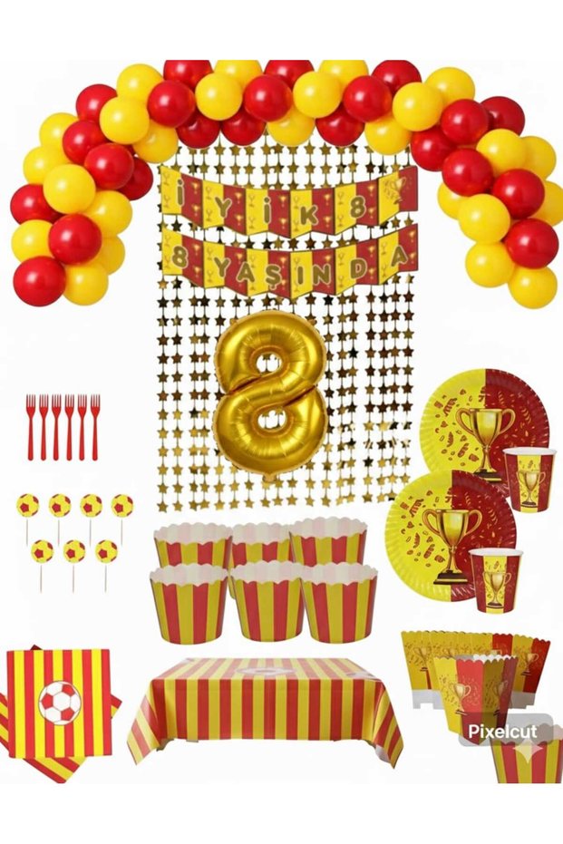 24 People's Yellow Red Fan 8-Year-Old Birthday Concept