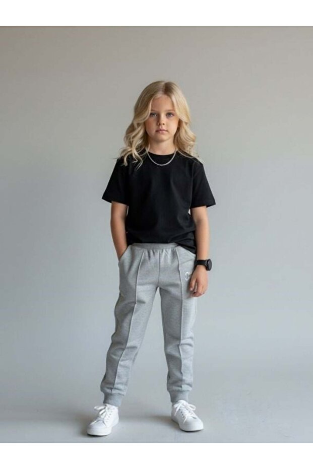 Girl's Cotton Sweatpants with Elastic Waistband and Cuffs