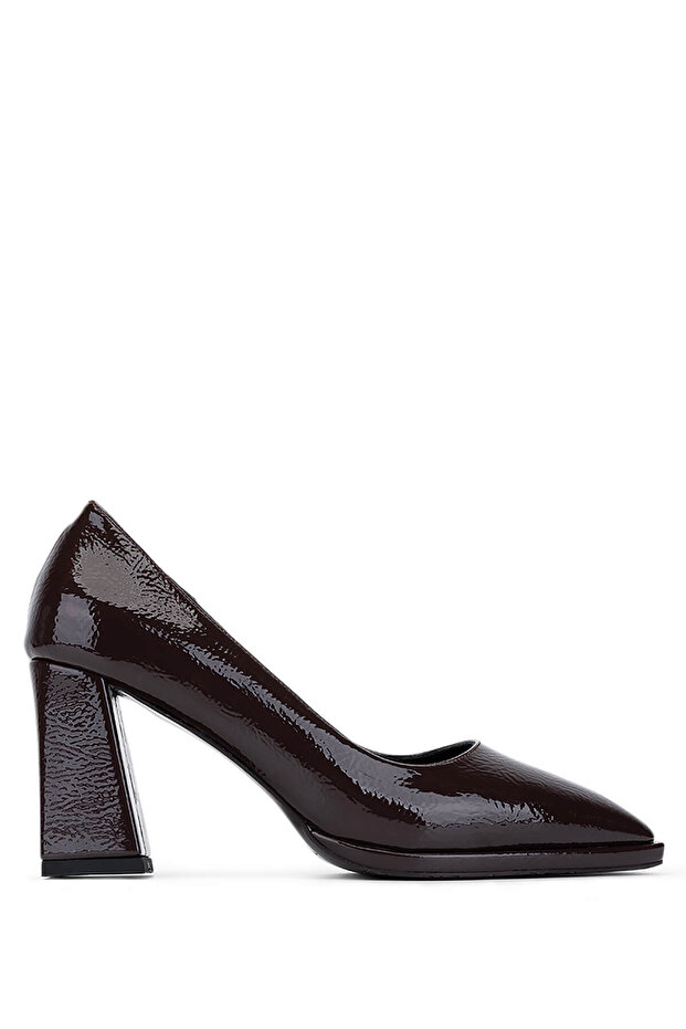 Women's Brown Patent Leather Heeled Shoes