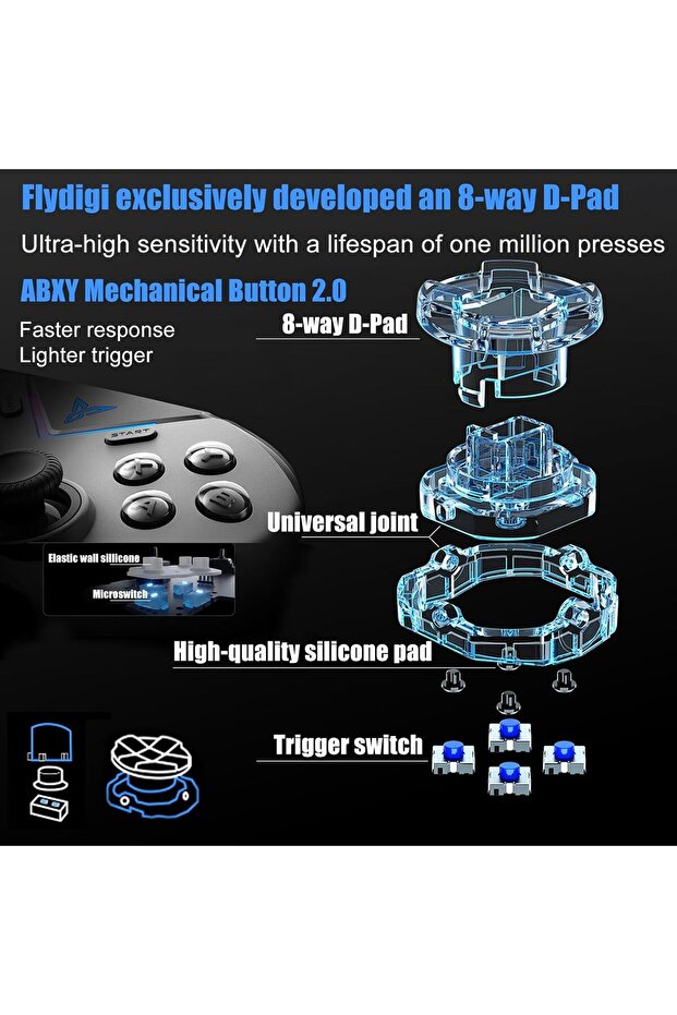 وحدة تحكم الألعاب اللاسلكية FLYDIGI Vader 3، مزودة بمشغل ألعاب Hall ومشغل Microswitch قابلين للتغيير، سيارة - 2
