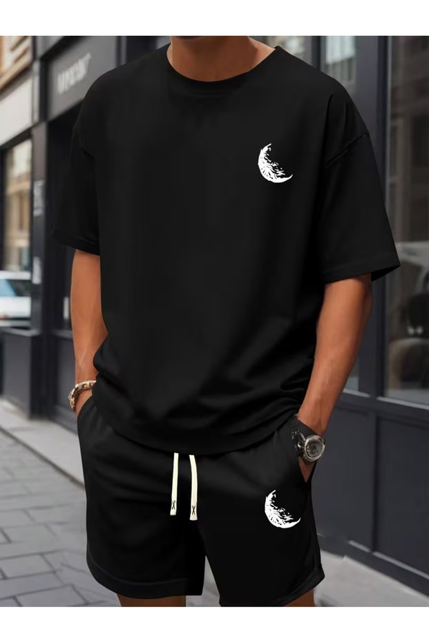 Men's Oversize Printed Shorts T-Shirt Set Streetwear Bottom-Top Combination
