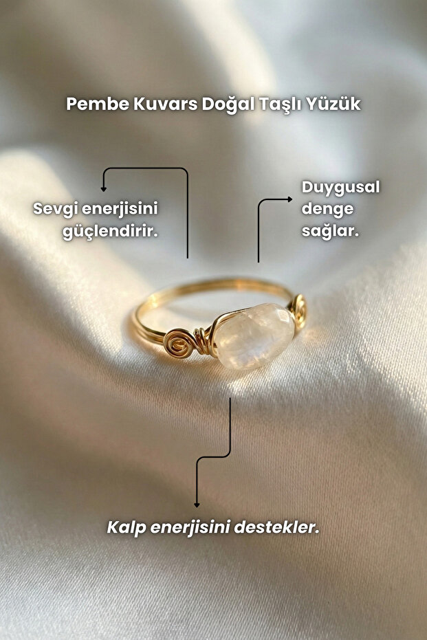Natural Stone Ring Wrapped Around the Finger, Gold Color Adjustable Model