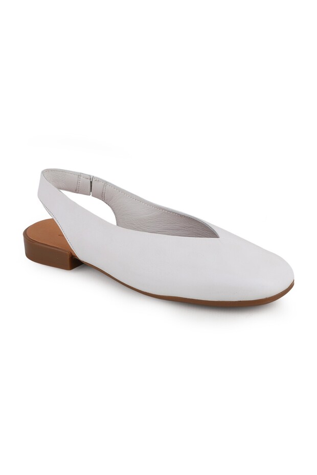 L081.25506 White Genuine Leather V-Cut Open Back Women's Ballerina Sandals