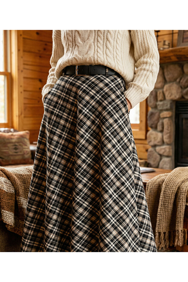 Sayzen Belted Plaid Skirt